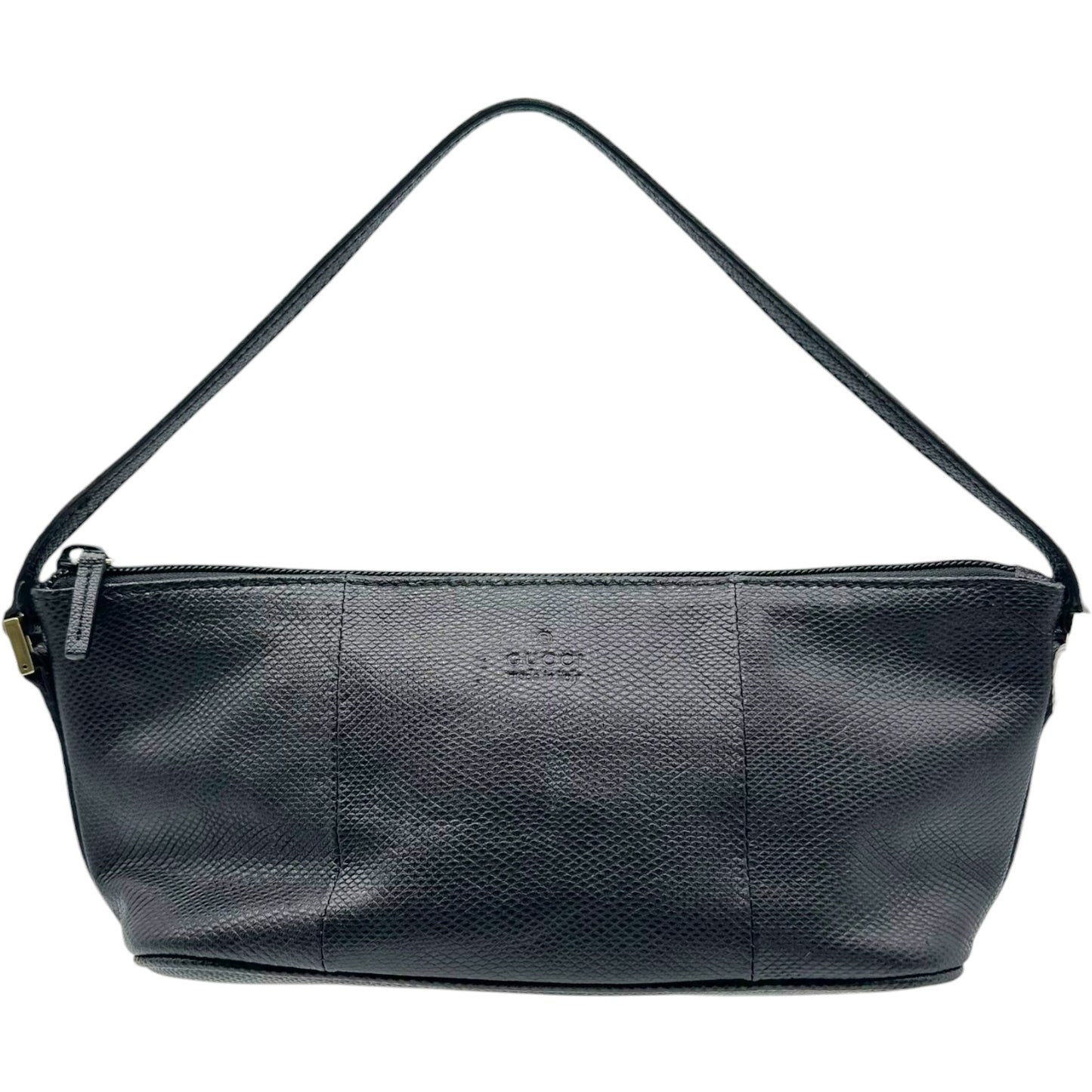 Gucci Black Gold Lizard Skin Boat Pochette Bag