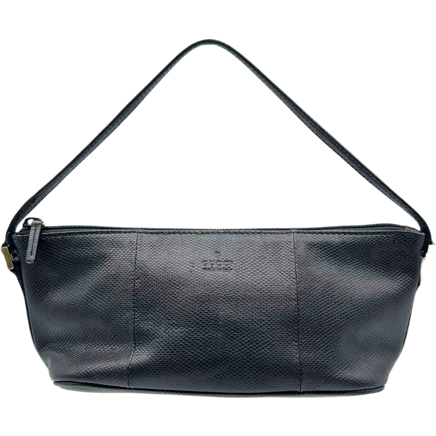 Gucci Black Gold Lizard Skin Boat Pochette Bag