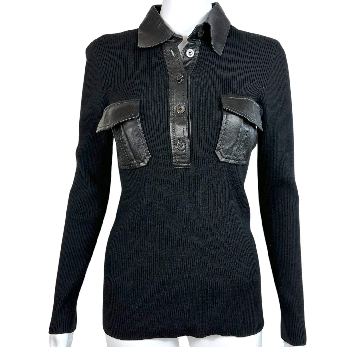 Gucci F/W 1996 Black Wool & Leather Knit Sweater - Outfit Repeater