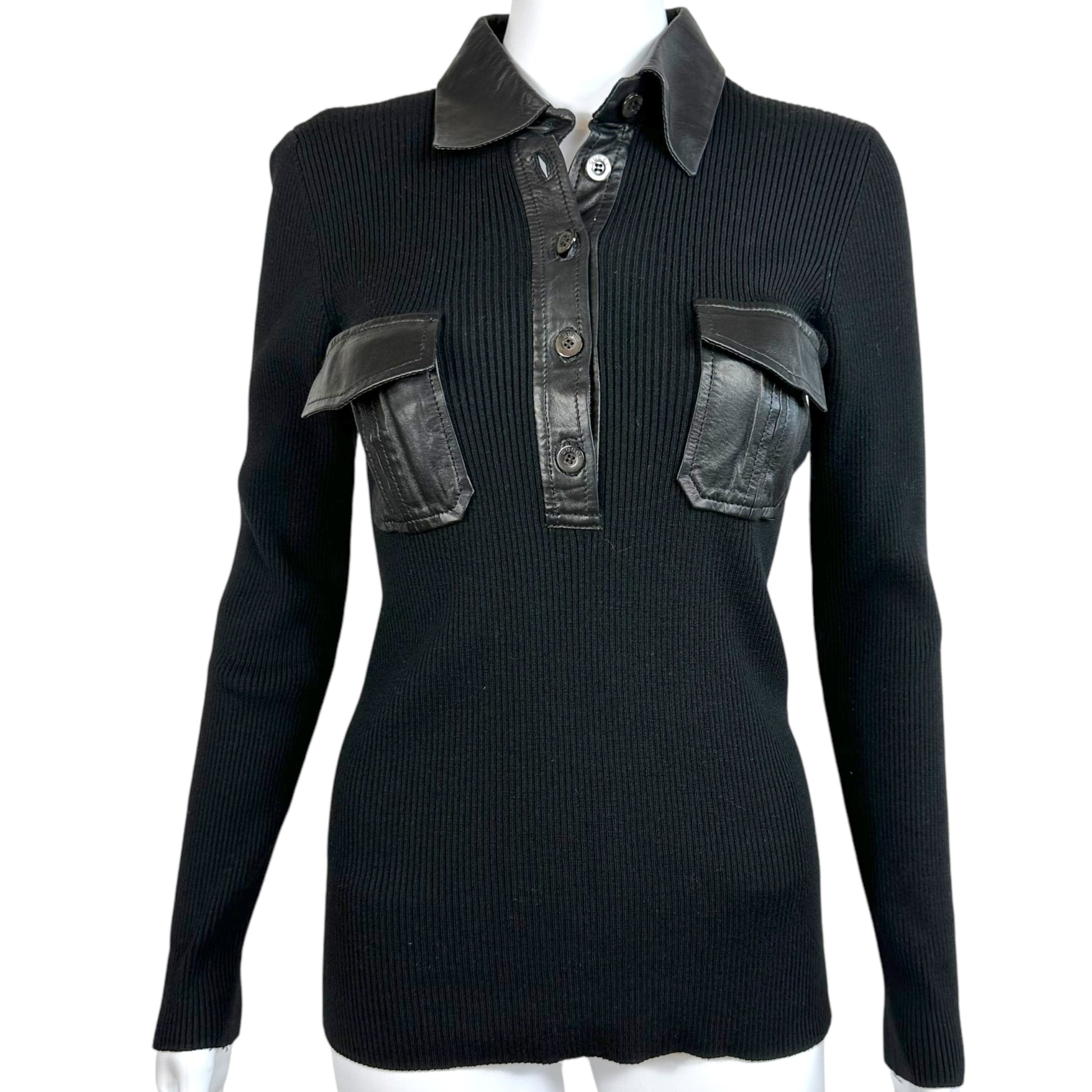 Gucci F/W 1996 Black Wool & Leather Knit Sweater - Outfit Repeater