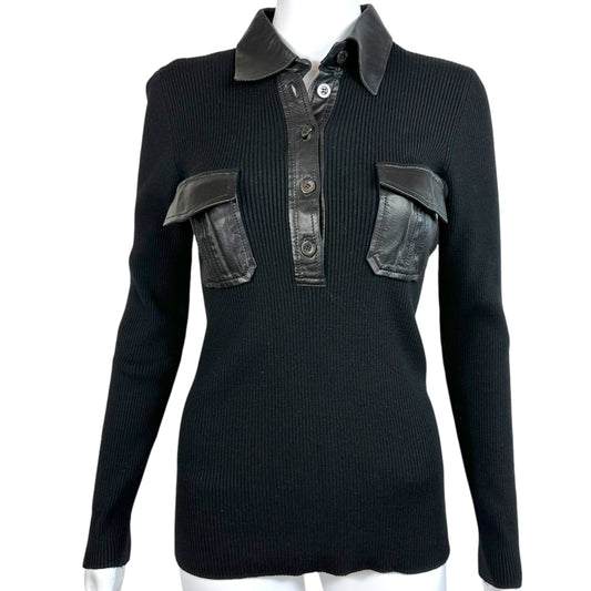 Gucci F/W 1996 Black Wool & Leather Knit Sweater - Outfit Repeater
