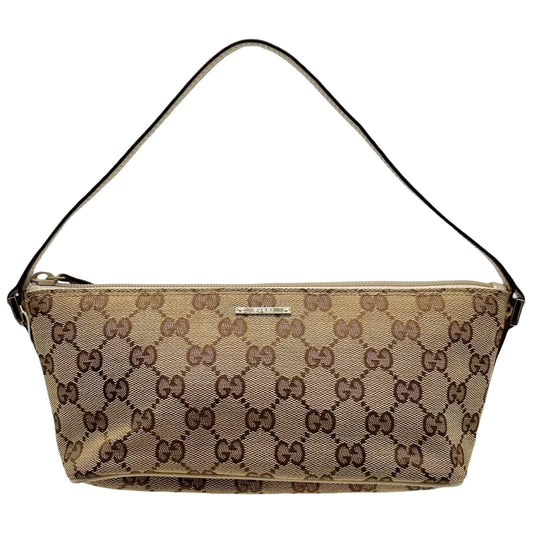 Gucci Tan Monogram Ivory Leather Boat Pochette Bag