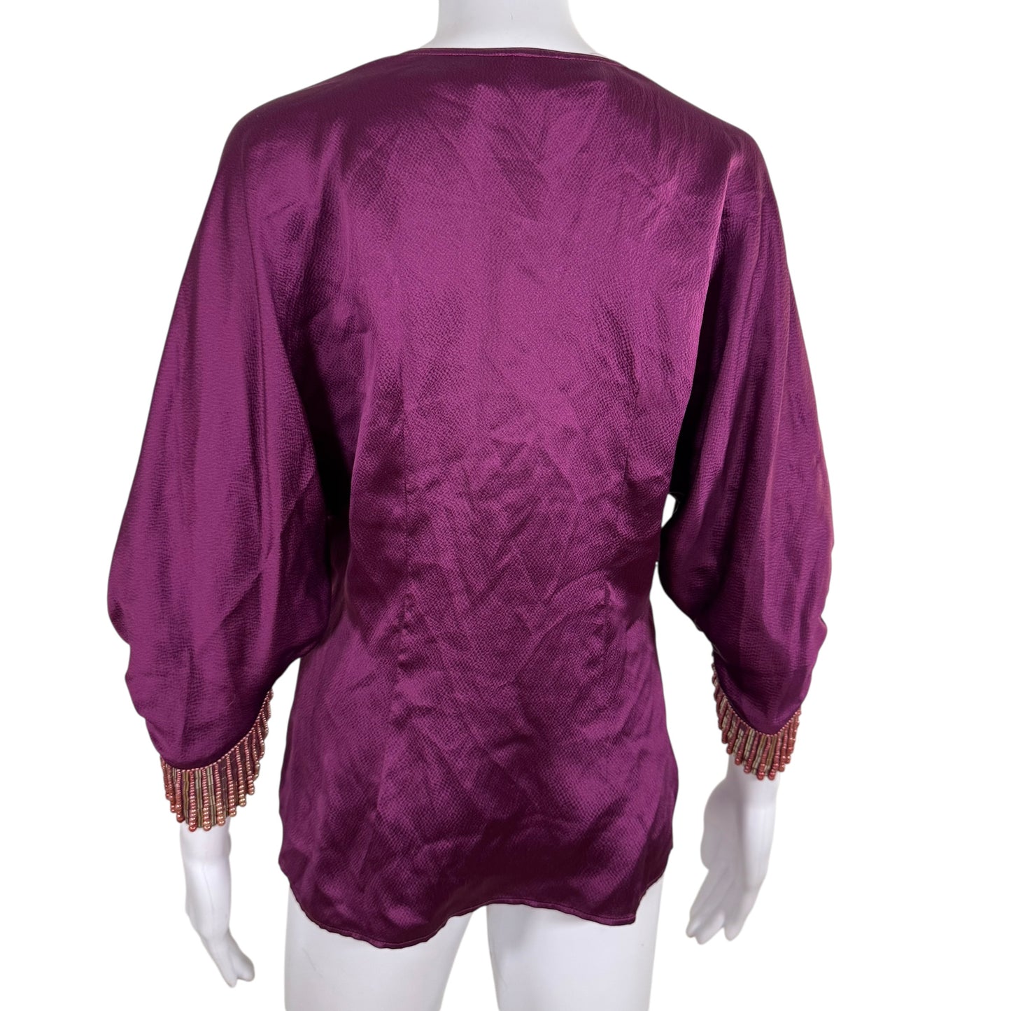 Roberto Cavalli Purple Silk Beaded Sleeve Dolman Blouse