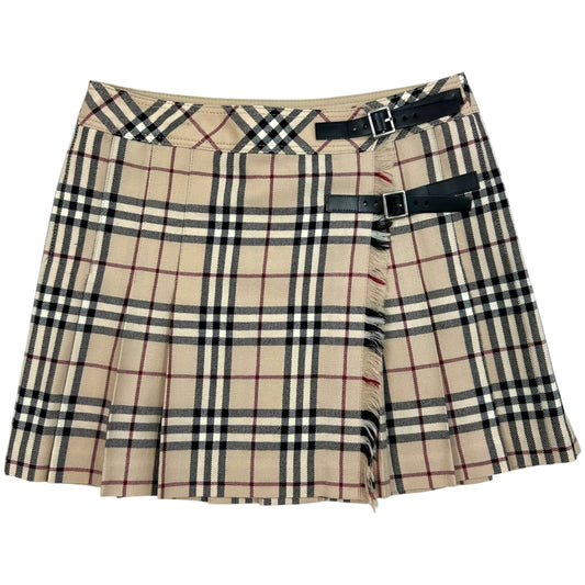 Burberry Blue Label Classic Tan Plaid Pleated Mini Skirt