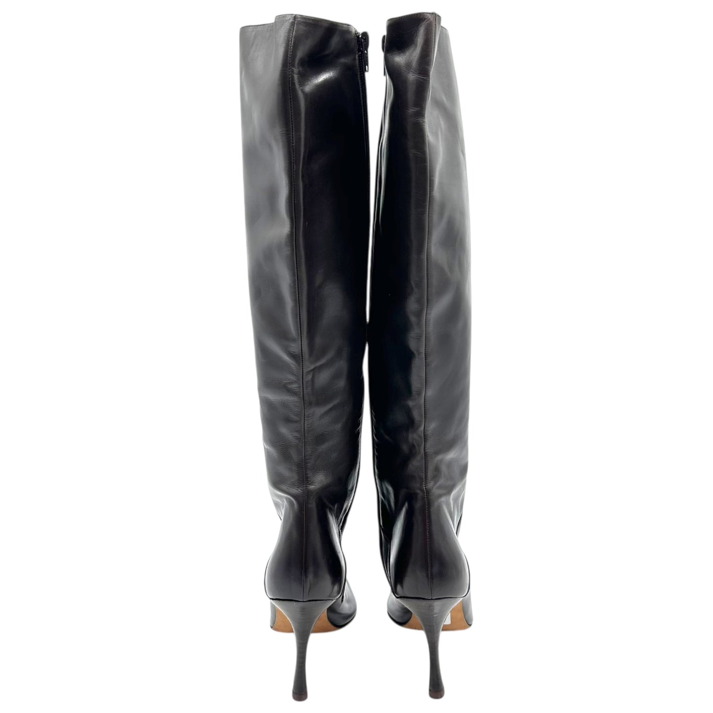 Manolo Blahnik Chocolate Brown Leather Pointed Toe Boots