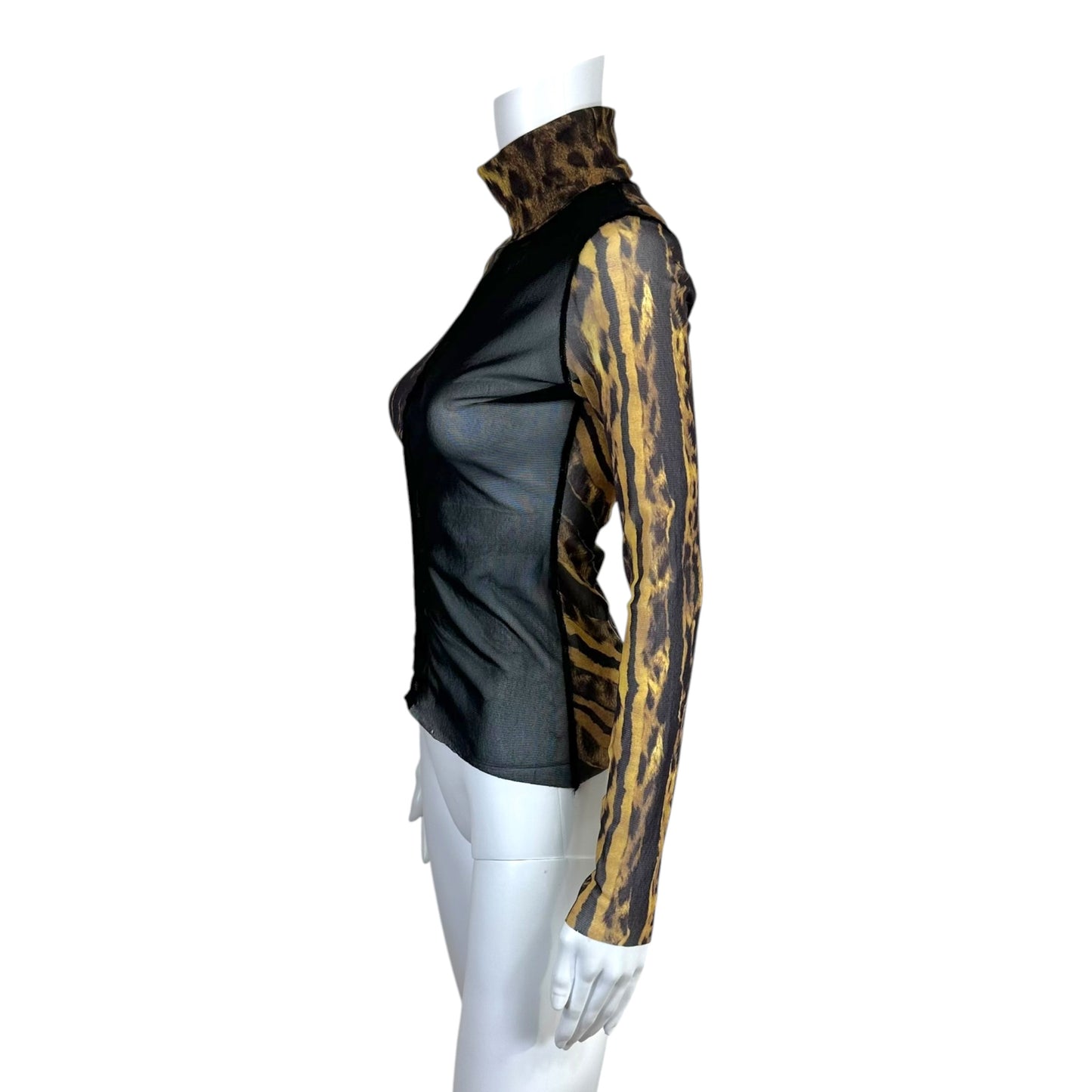 Jean Paul Gaultier Leopard Print Mesh Turtleneck Top