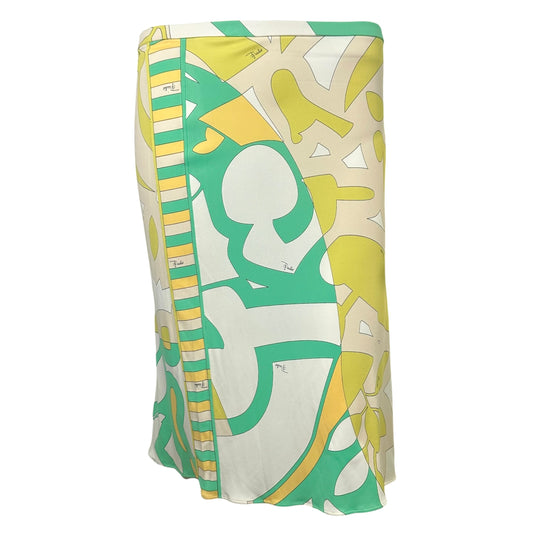Emilio Pucci Green & Yellow Silk Knit Midi Skirt