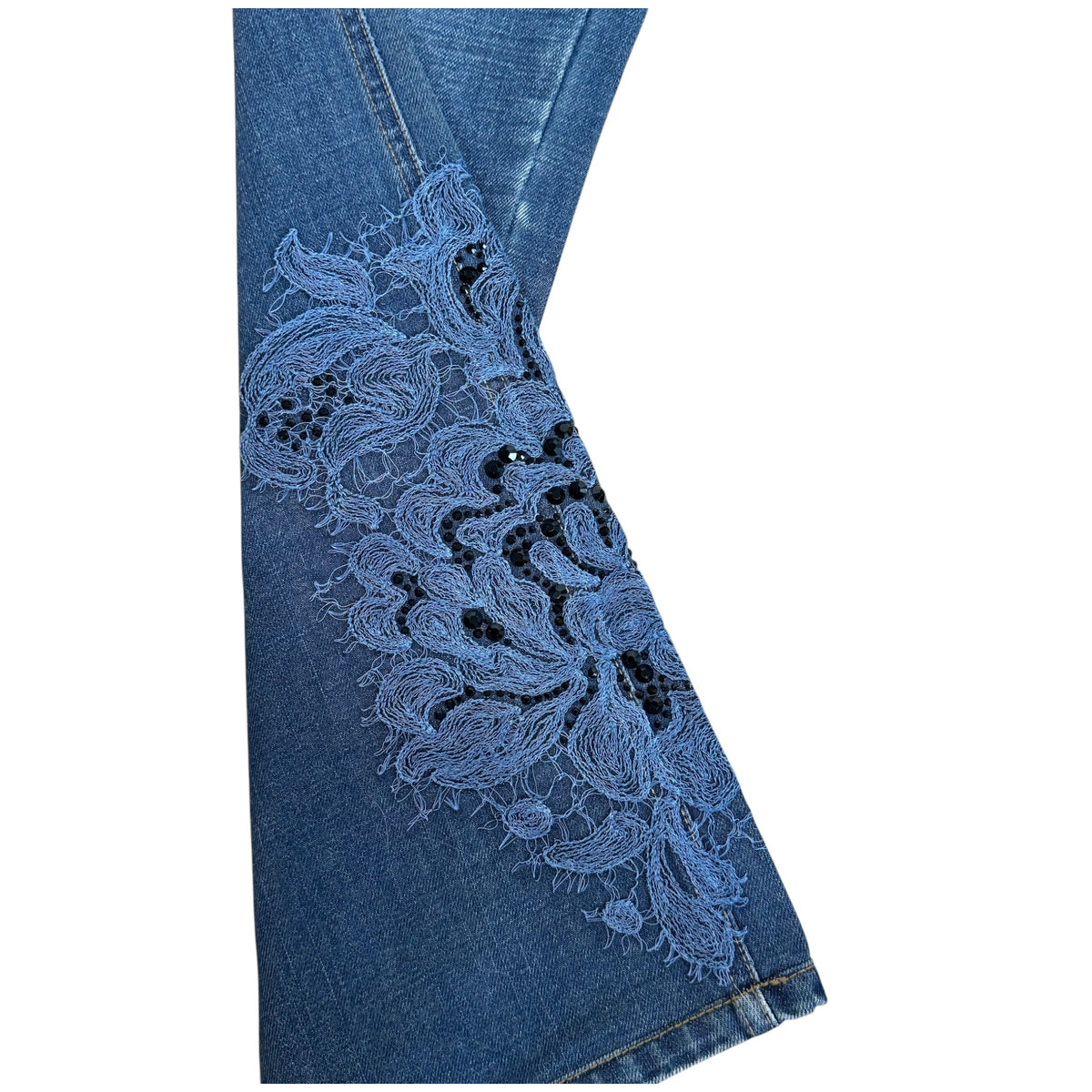 Fendi Dark Wash Denim Jeans With Beaded Logo Embroidery