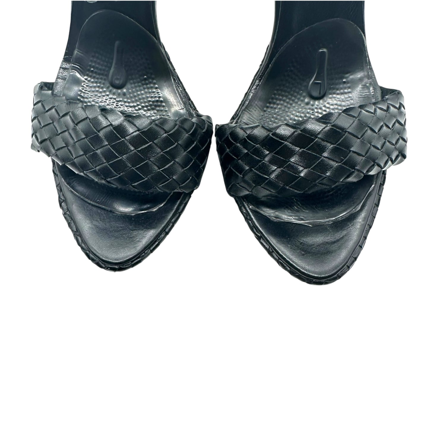 Just Cavalli Roberto Cavalli Black Woven Leather Fringe Platform Heels