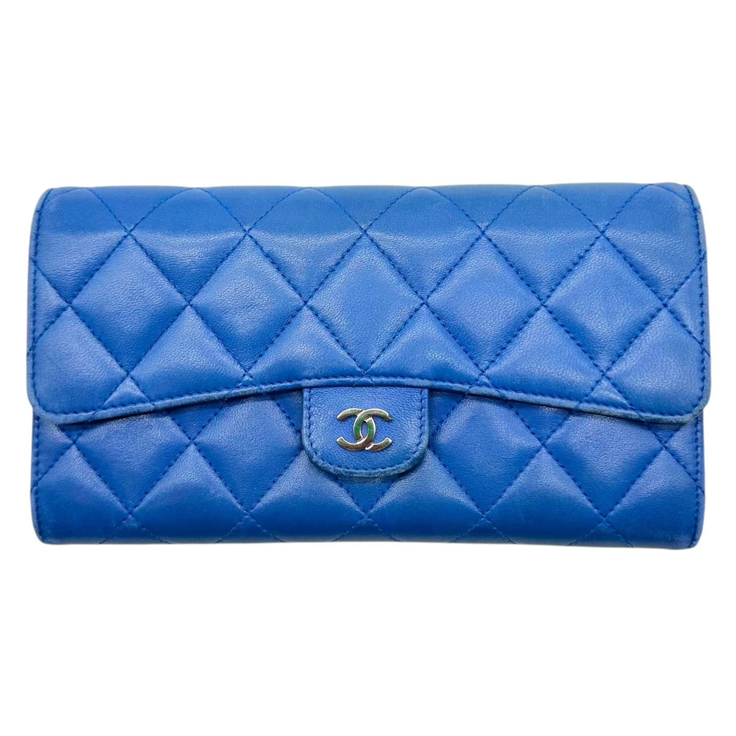 Chanel Cobalt Blue Matelasse Lambskin Long Wallet 2016-17