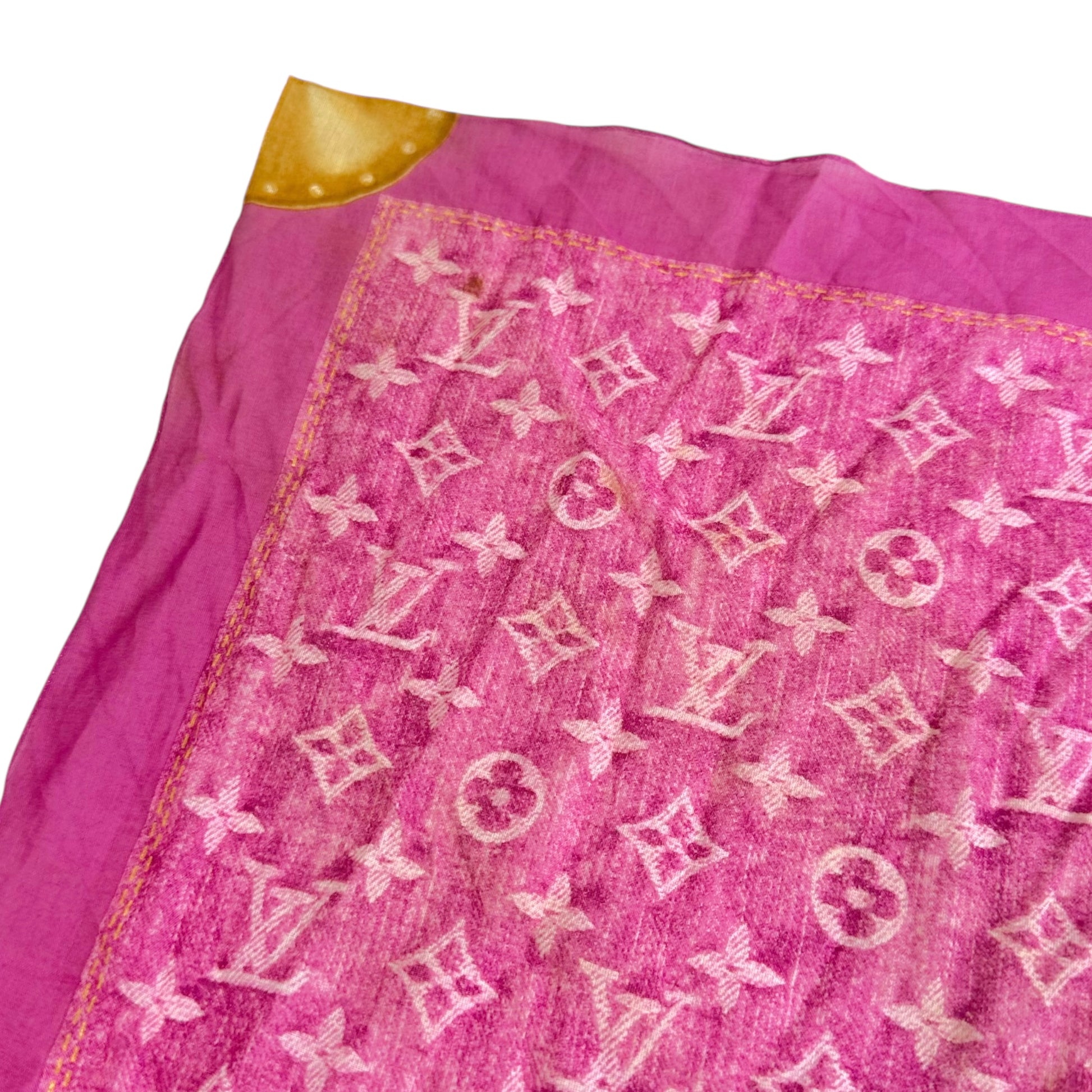 Louis Vuitton S/S 2006 Pink Denim Monogram Cotton Square Scarf - Outfit Repeater