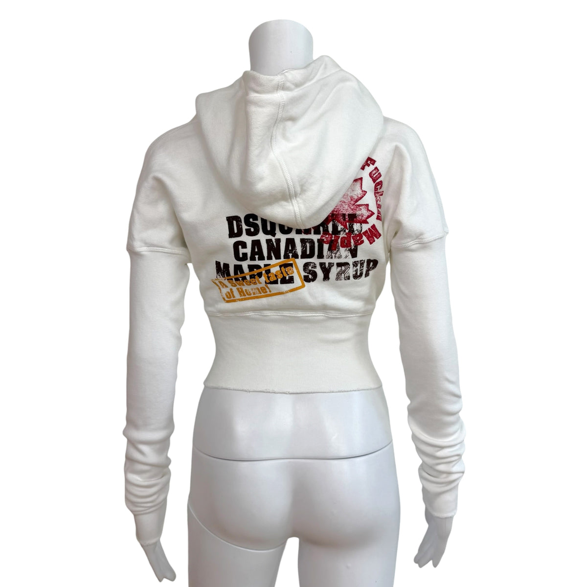 Dsquared2 White Cropped Hoodie With Maple Syrup Graphic