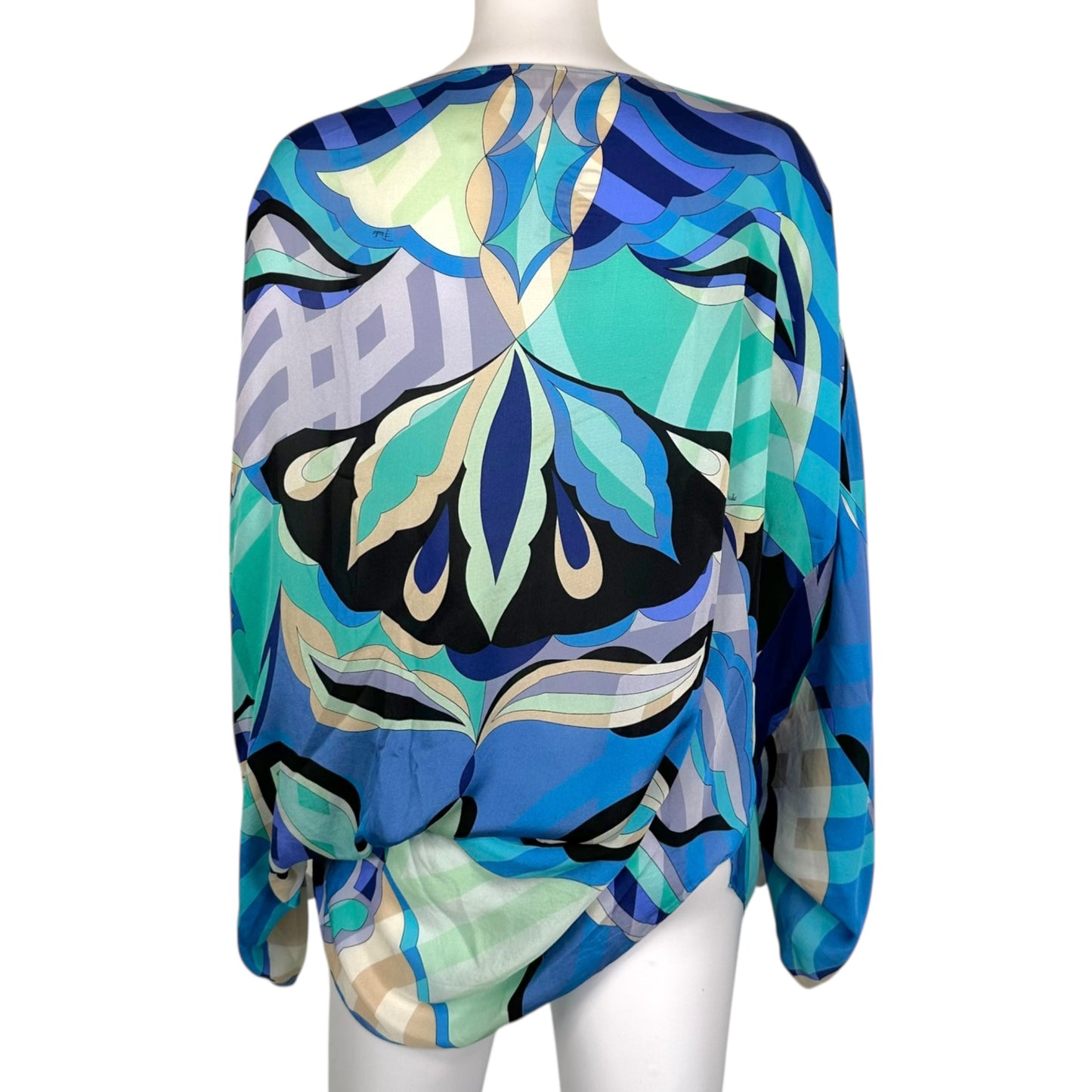 Emilio Pucci Blue Printed Silk Dolman Sleeve Blouse