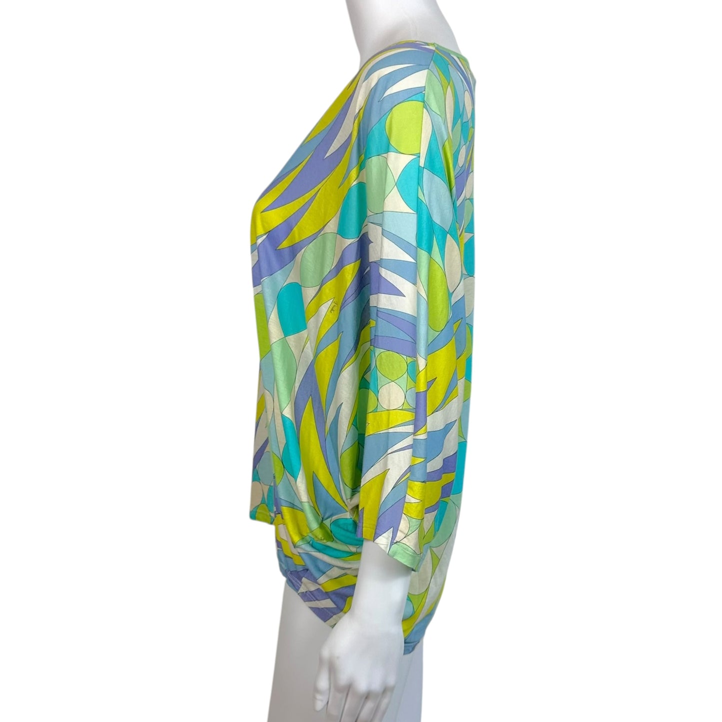 Emilio Pucci Turquoise Green & Purple Printed Dolman Sleeve Blouse Top