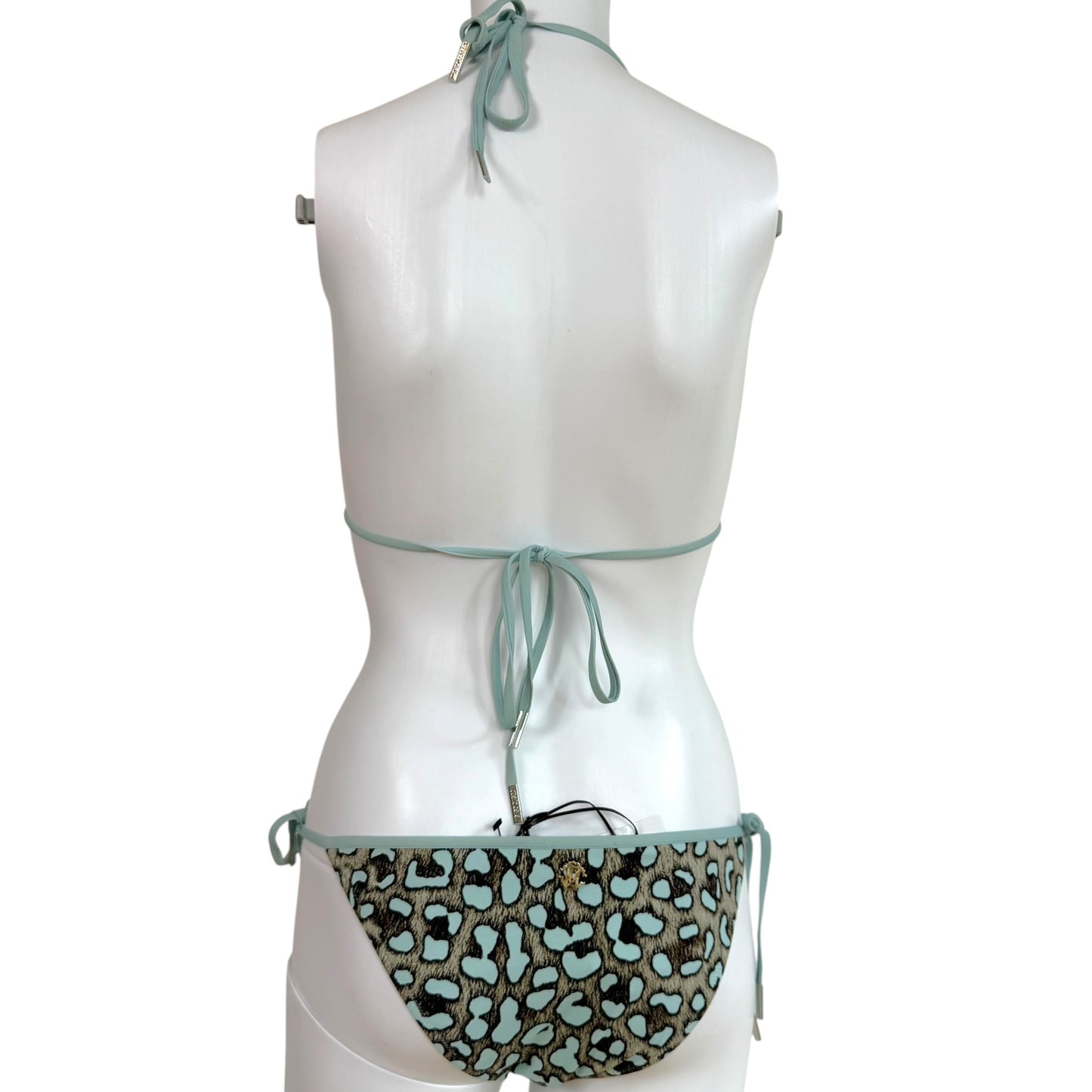 Roberto Cavalli Light Blue & Gray Leopard Print Bikini Set NEW