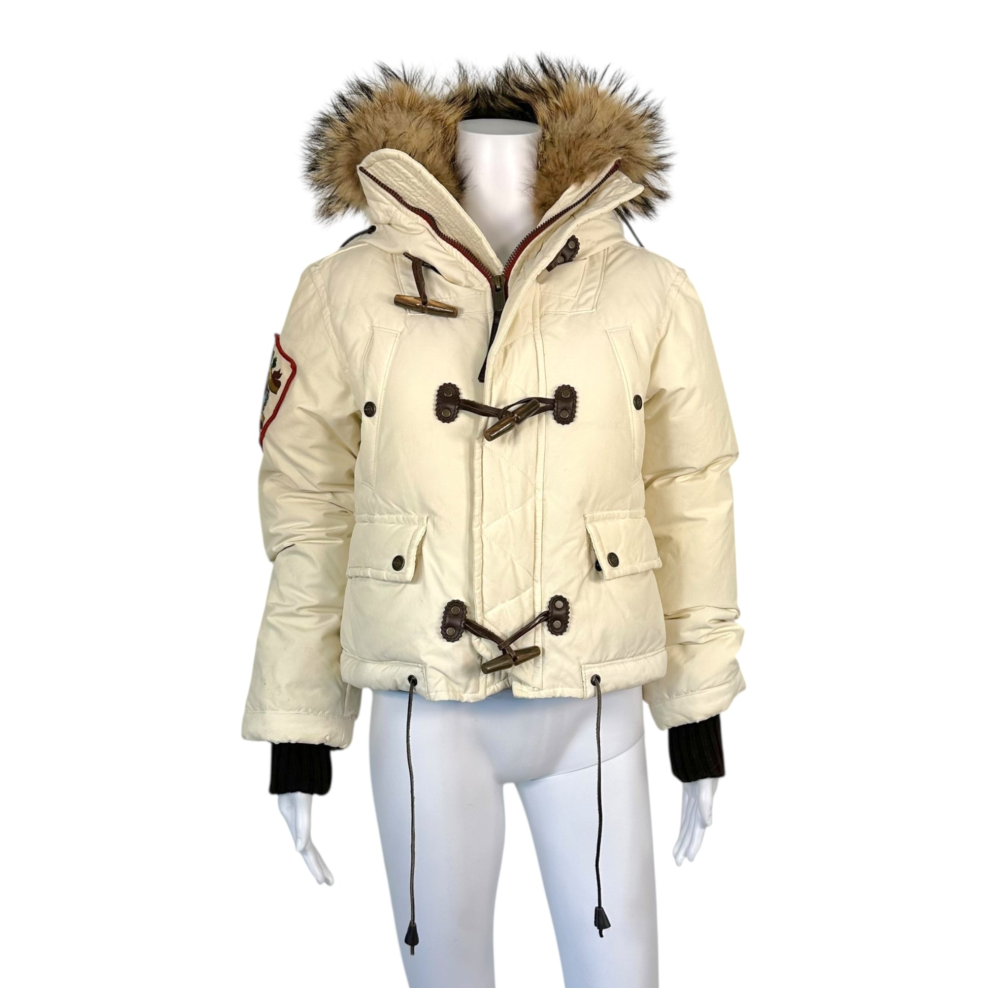 Dsquared2 White Down Fill Leather Toggle & Coyote Cropped Puffer Coat - Outfit Repeater