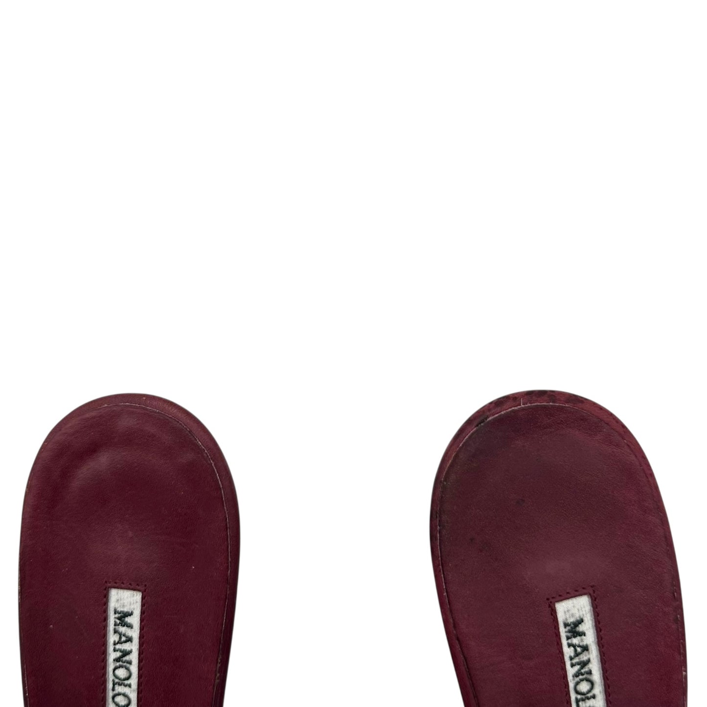 Manolo Blahnik Burgundy Beaded Flip Flop Kitten Heels