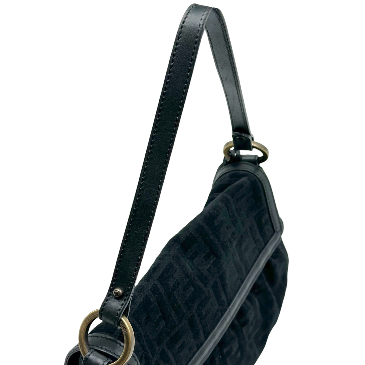 Fendi Black Suede Zucca Monogram Shoulder Bag