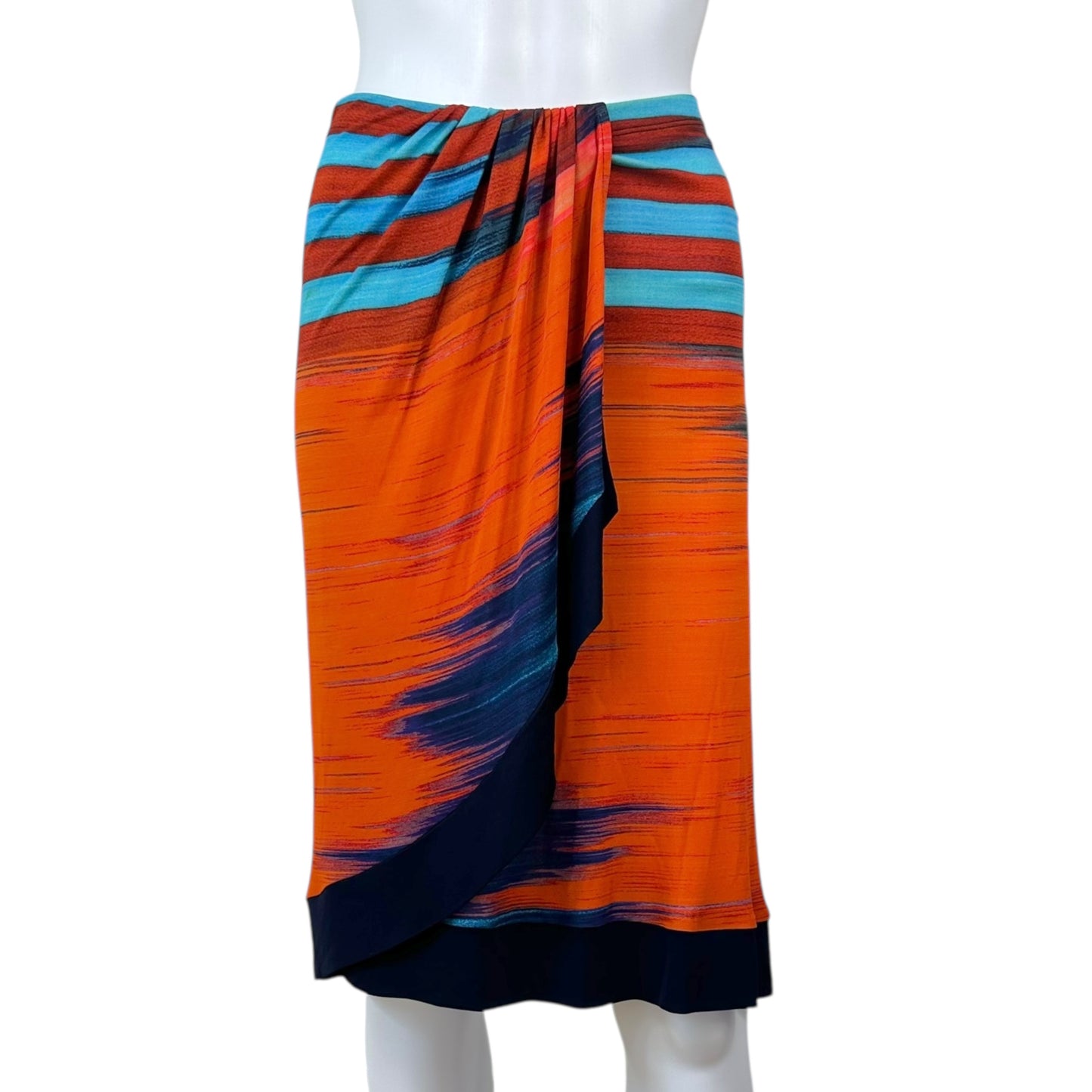 Jean Paul Gaultier Soleil Orange & Blue Patterned Midi Skirt