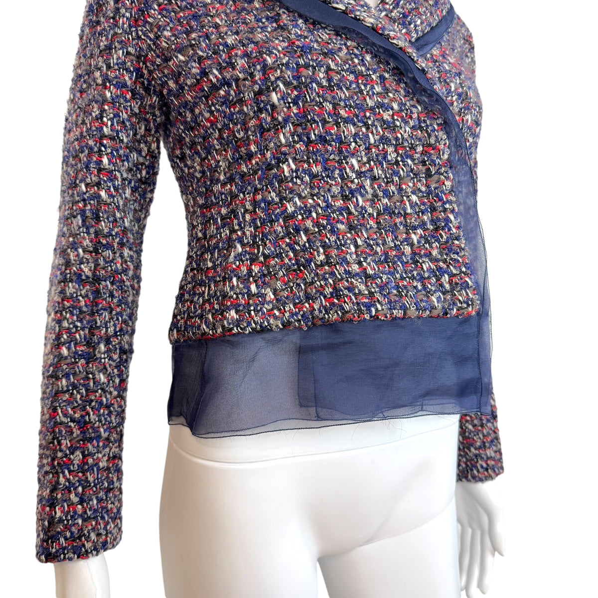 Christian Dior Navy Blue Red Tweed Silk Trim Cropped Jacket