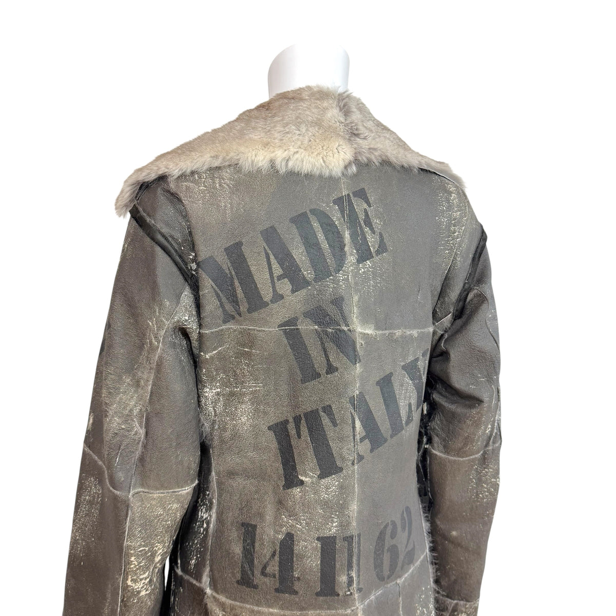 Dolce & Gabbana Gray Rabbit Fur Patchwork Mid-Length Coat