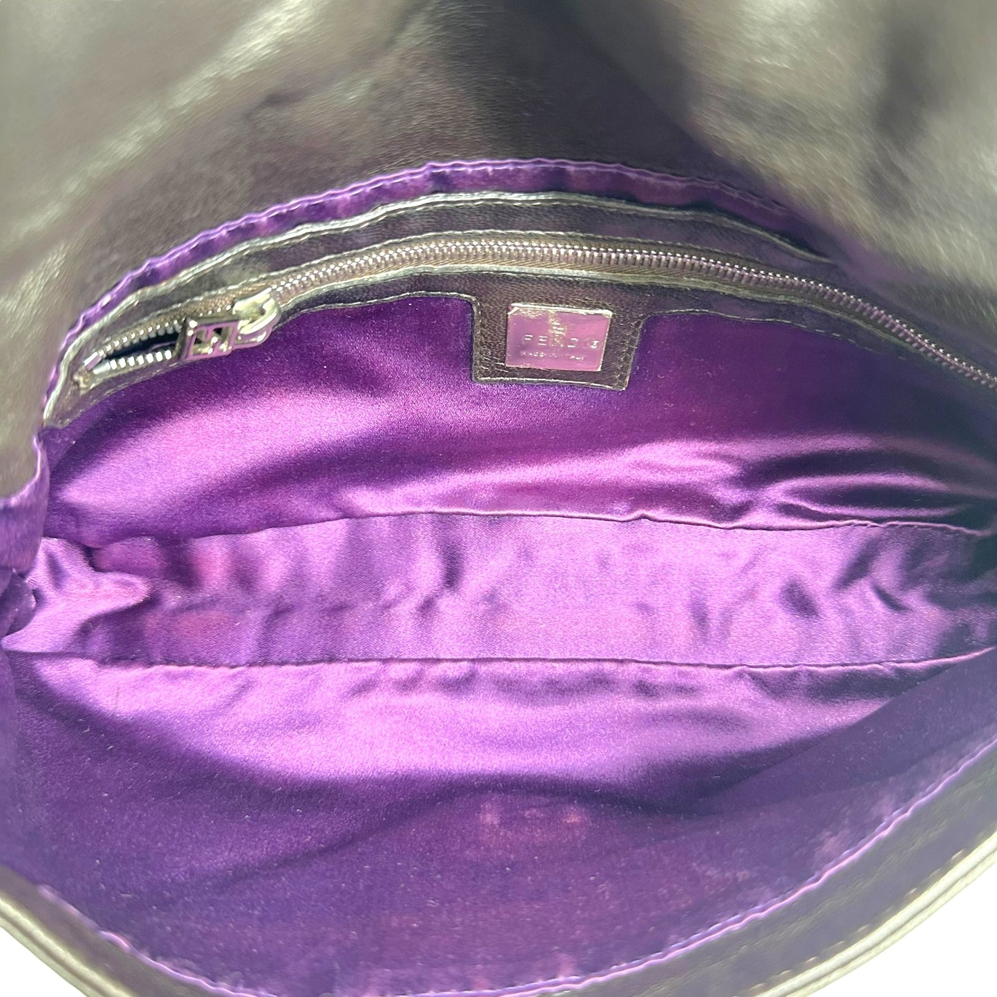Fendi Black Lambskin Baguette Bag With Purple Stone