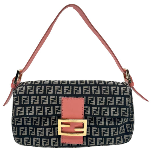 Fendi Black Zucchino & Pink Leather Baguette Bag