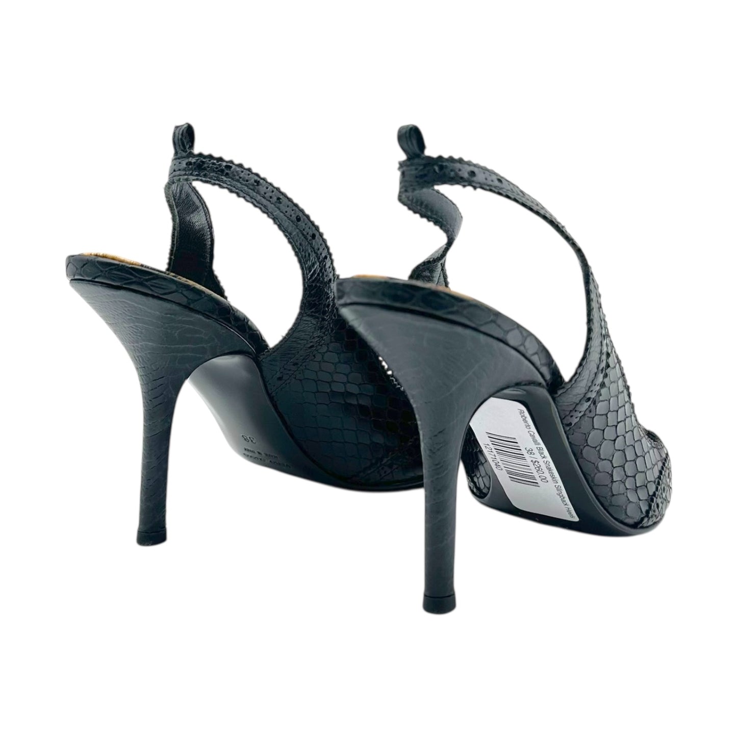 Roberto Cavalli Black Snakeskin Slingback Heels - Outfit Repeater