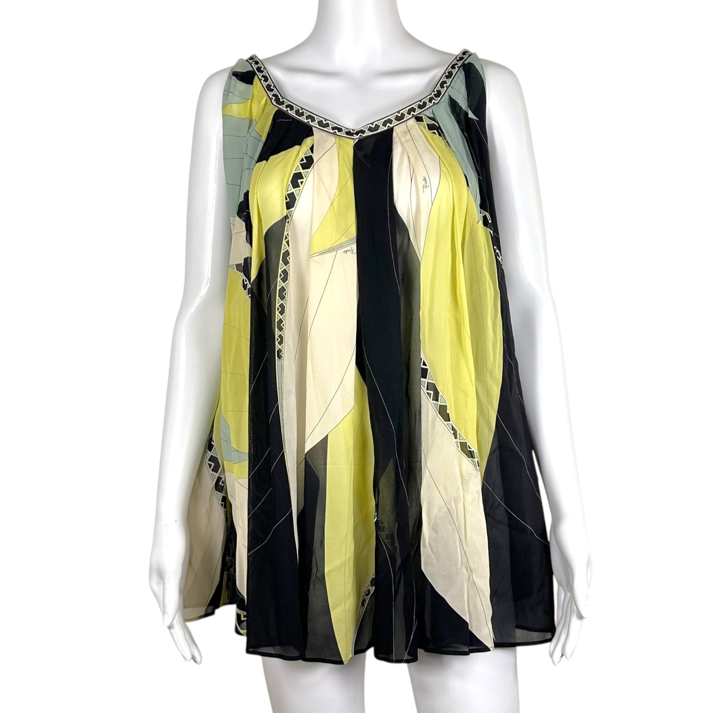 Emilio Pucci Silk Sleeveless Swing Blouse Green Black