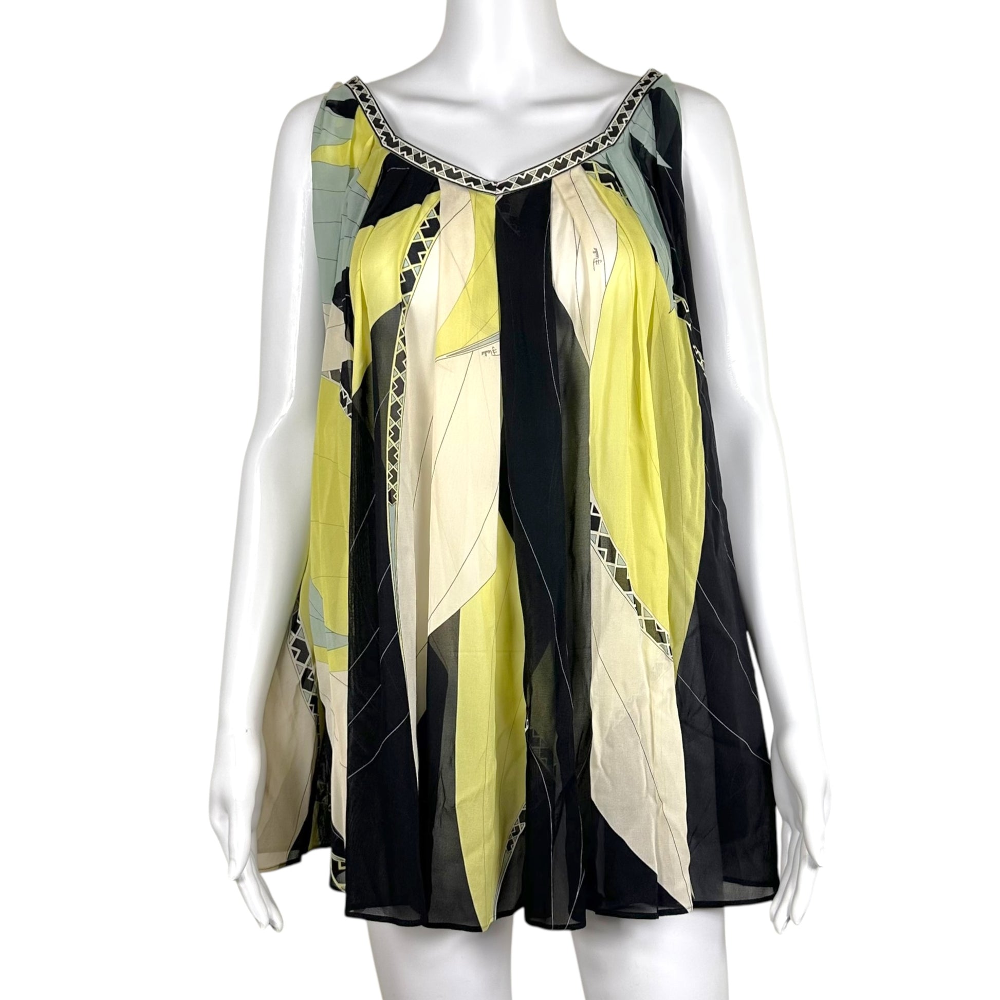 Emilio Pucci Silk Sleeveless Swing Blouse Green Black