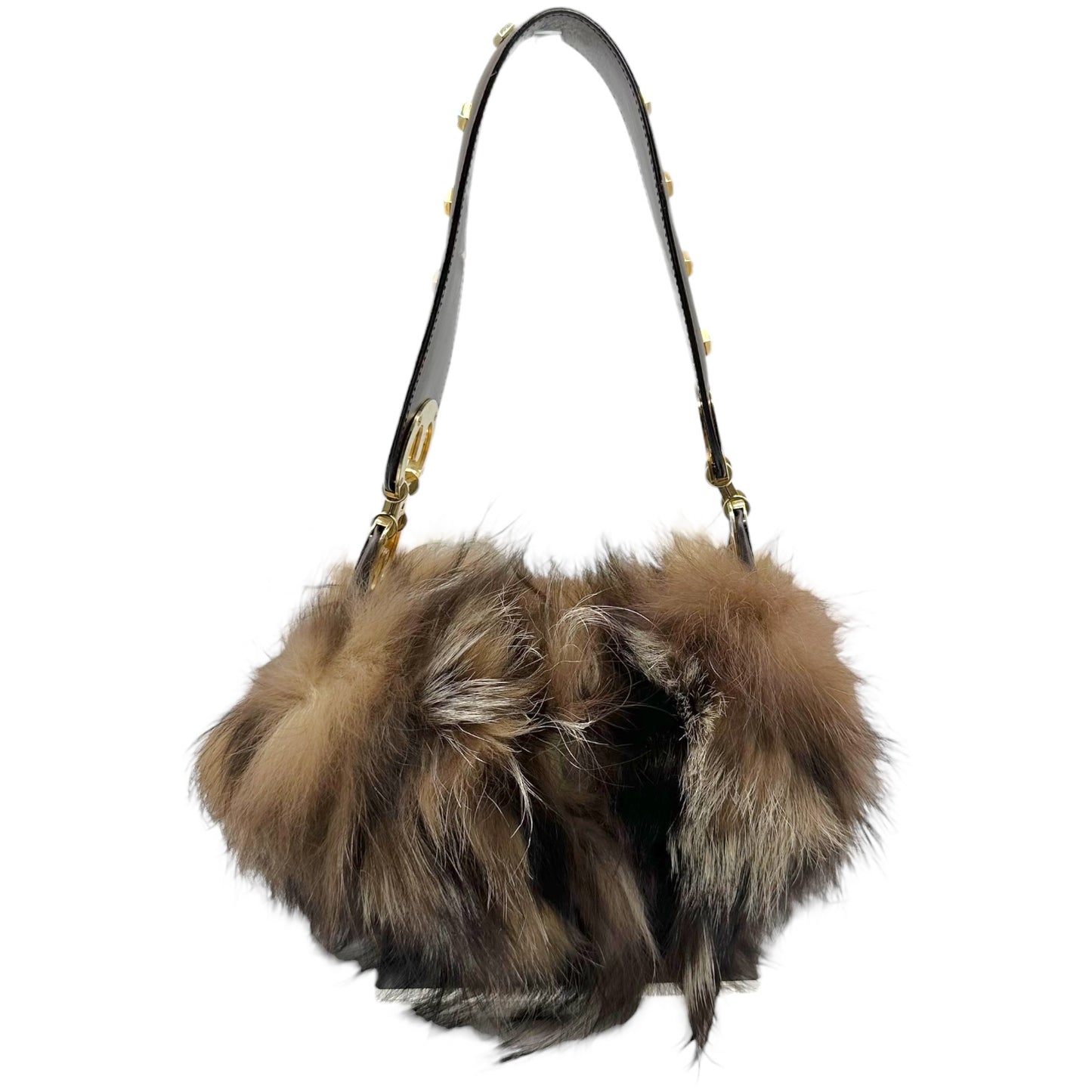 Escada Brown Fox Fur Studded Strap Mini Bag