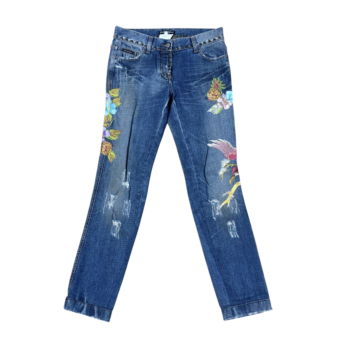 Dolce & Gabbana Hawaii Embroidered & Studded Jeans