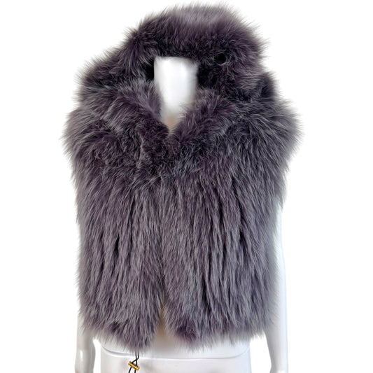 Roberto Cavalli Purple Fox Fur Hooded Sleeveless Vest