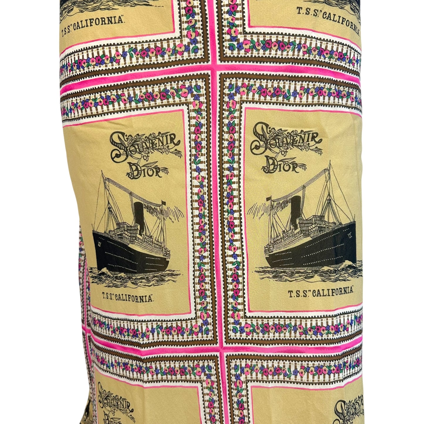 Christian Dior 'Souvenir of Dior' Beige Ship Printed Silk Midi Skirt