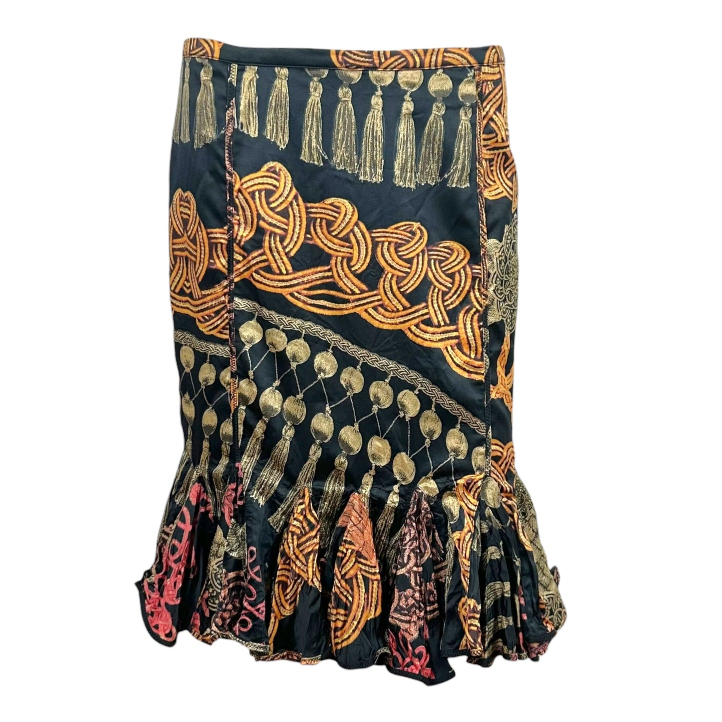 Just Cavalli Roberto Cavalli Metallic Rope Print Satin Flared Hem Midi Skirt
