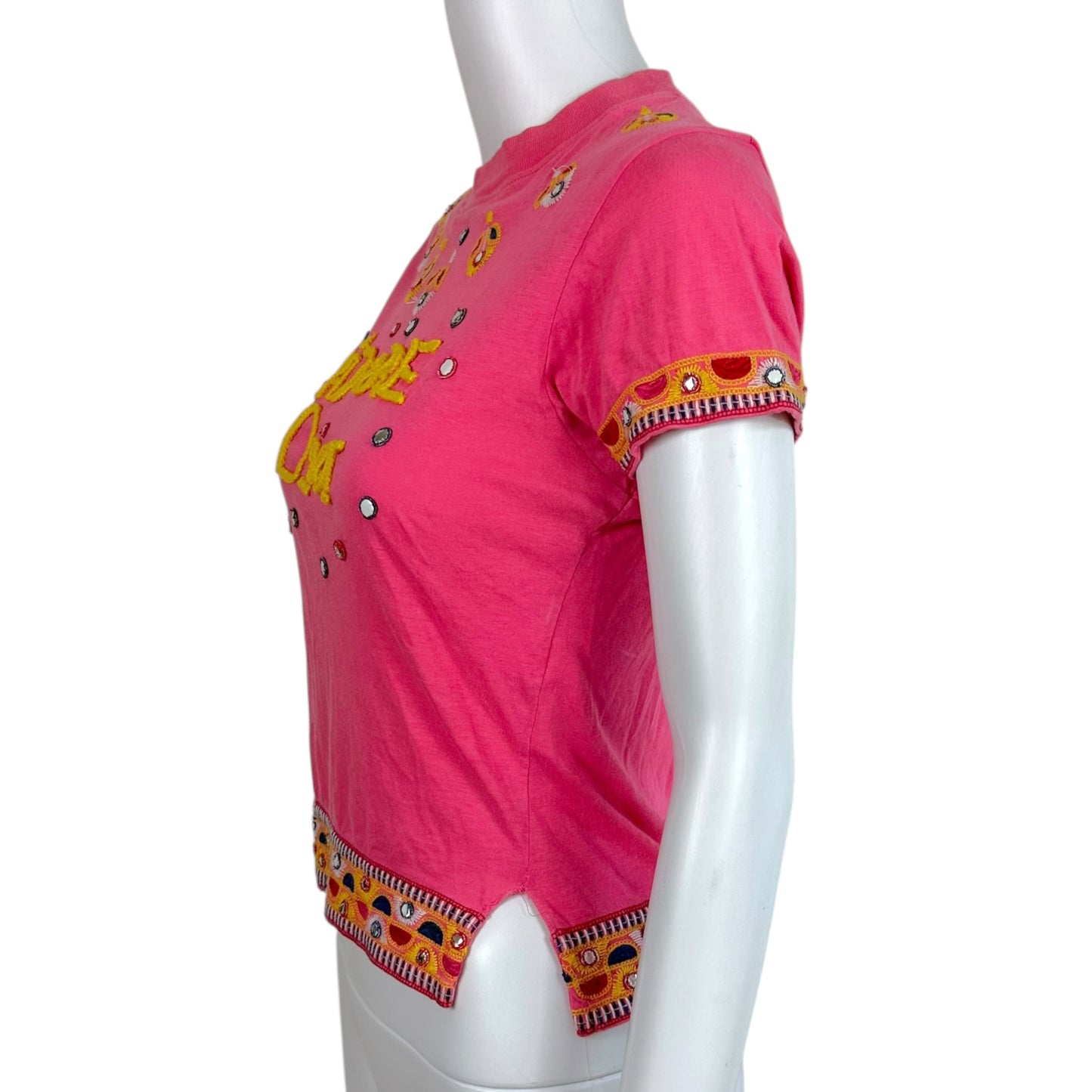 Christian Dior S/S 2004 J'Adore Dior Pink & Yellow Embroidered & Embellished Baby Tee