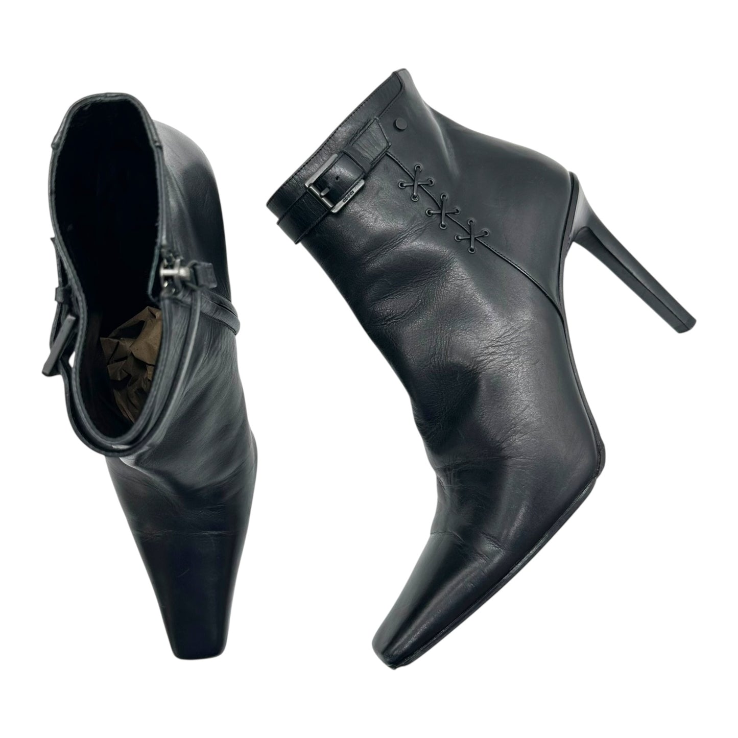 Gucci by Tom Ford Black Lace-Up Heeled Boots