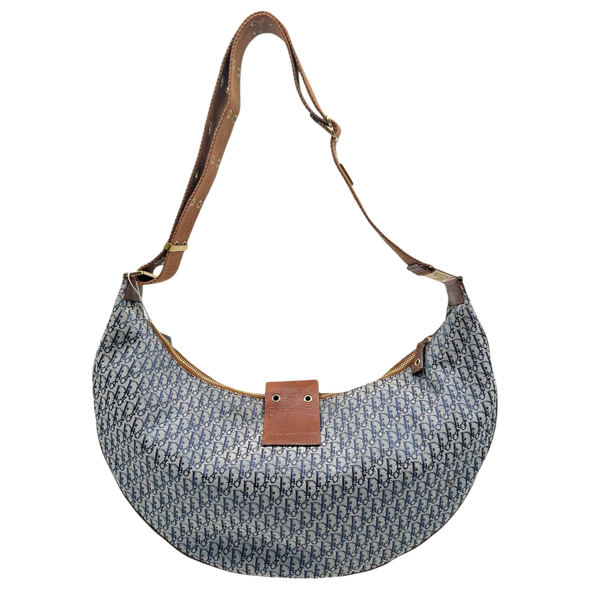 Christian Dior Crescent Hobo Bag Navy Brown Trotter Monogram