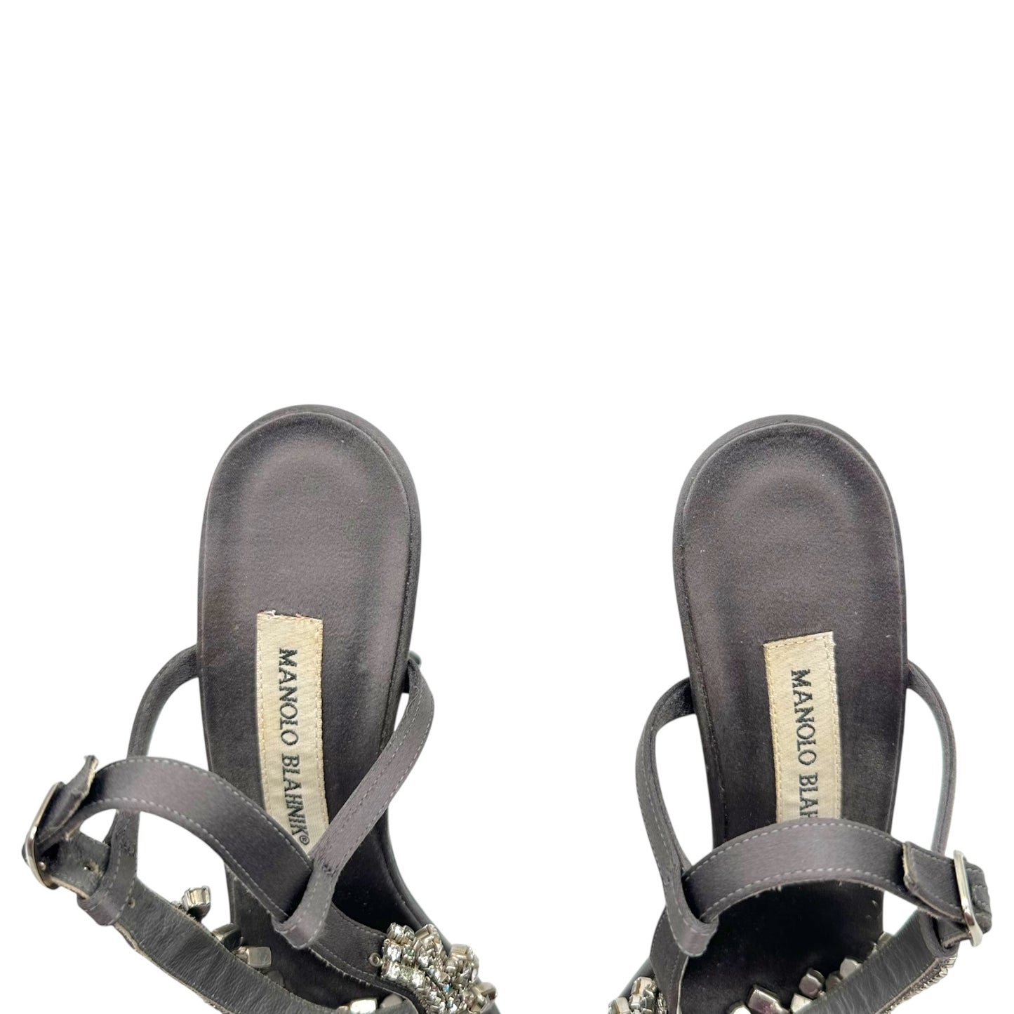 Manolo Blahnik Silver Crystal Embellished Heeled Sandals