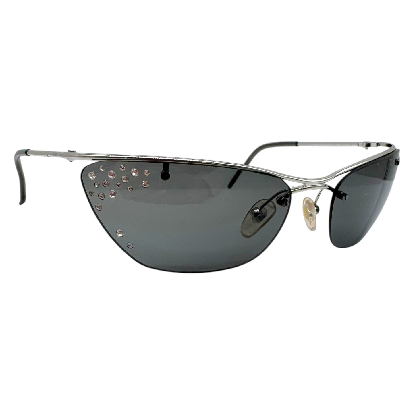 Christian Dior Rimless Cat-Eye Sunglasses Black Rhinestones