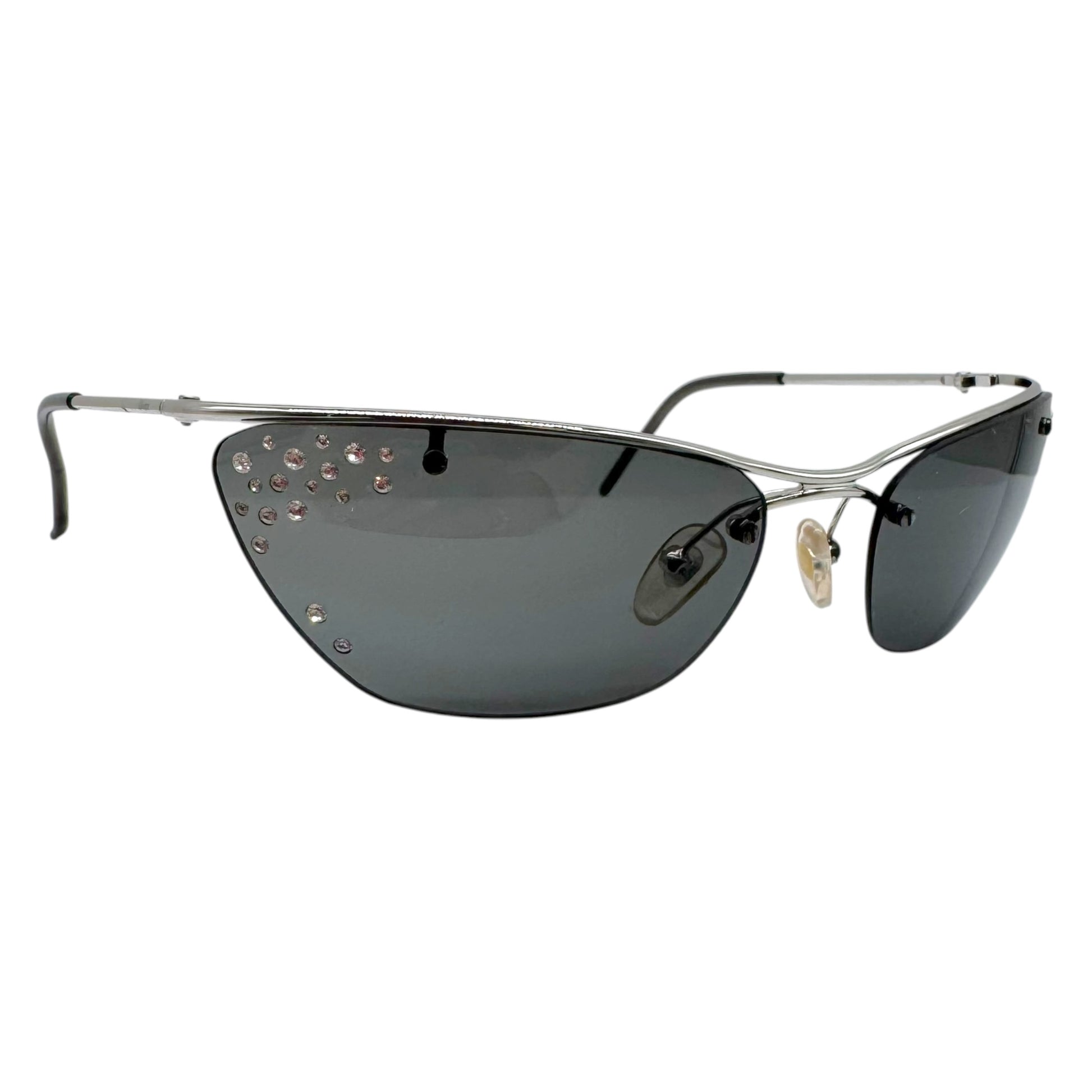 Christian Dior Rimless Cat-Eye Sunglasses Black Rhinestones