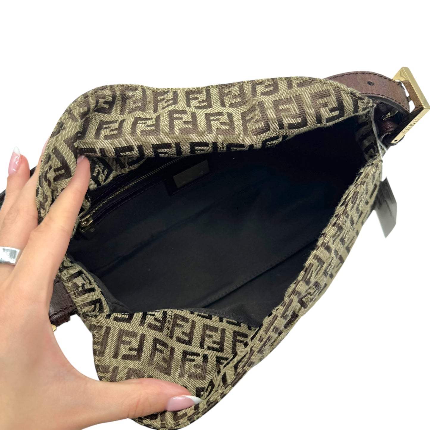 Fendi Beige & Brown Zucchino Monogram Fold-Over Baguette Bag