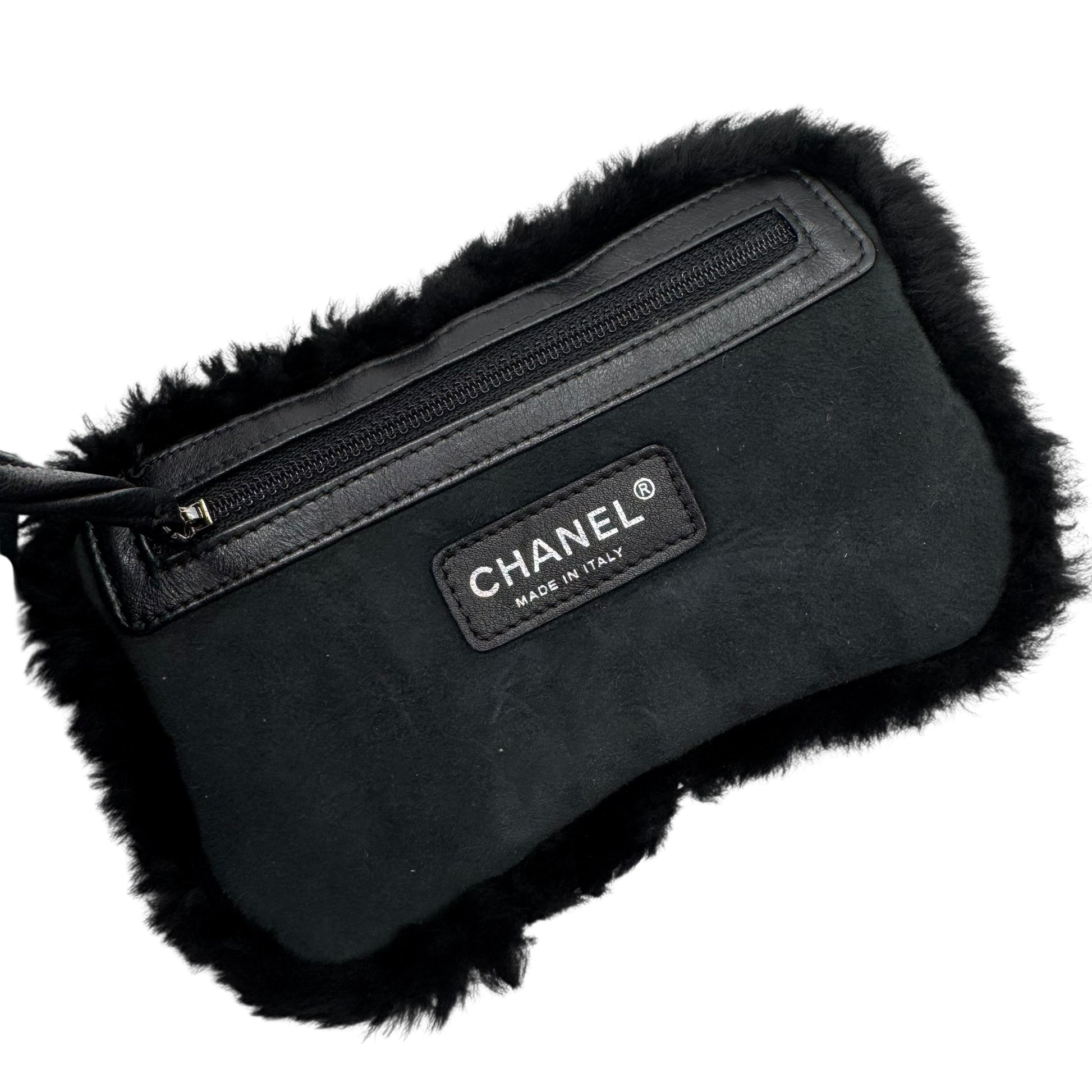 Chanel Black Shearling Quilted Logo Shoulder Bag 2005-06 - Outfit Repeater