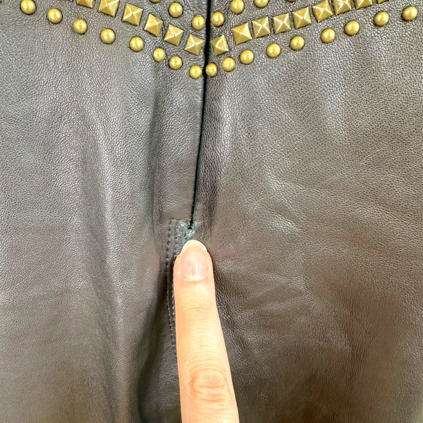 Roberto Cavalli F/W 2005 Black Leather & Gold Studded Midi Skirt