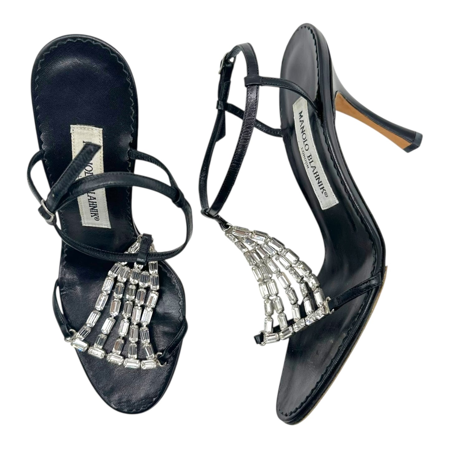 Manolo Blahnik Black Crystal Embellished Heeled Sandals