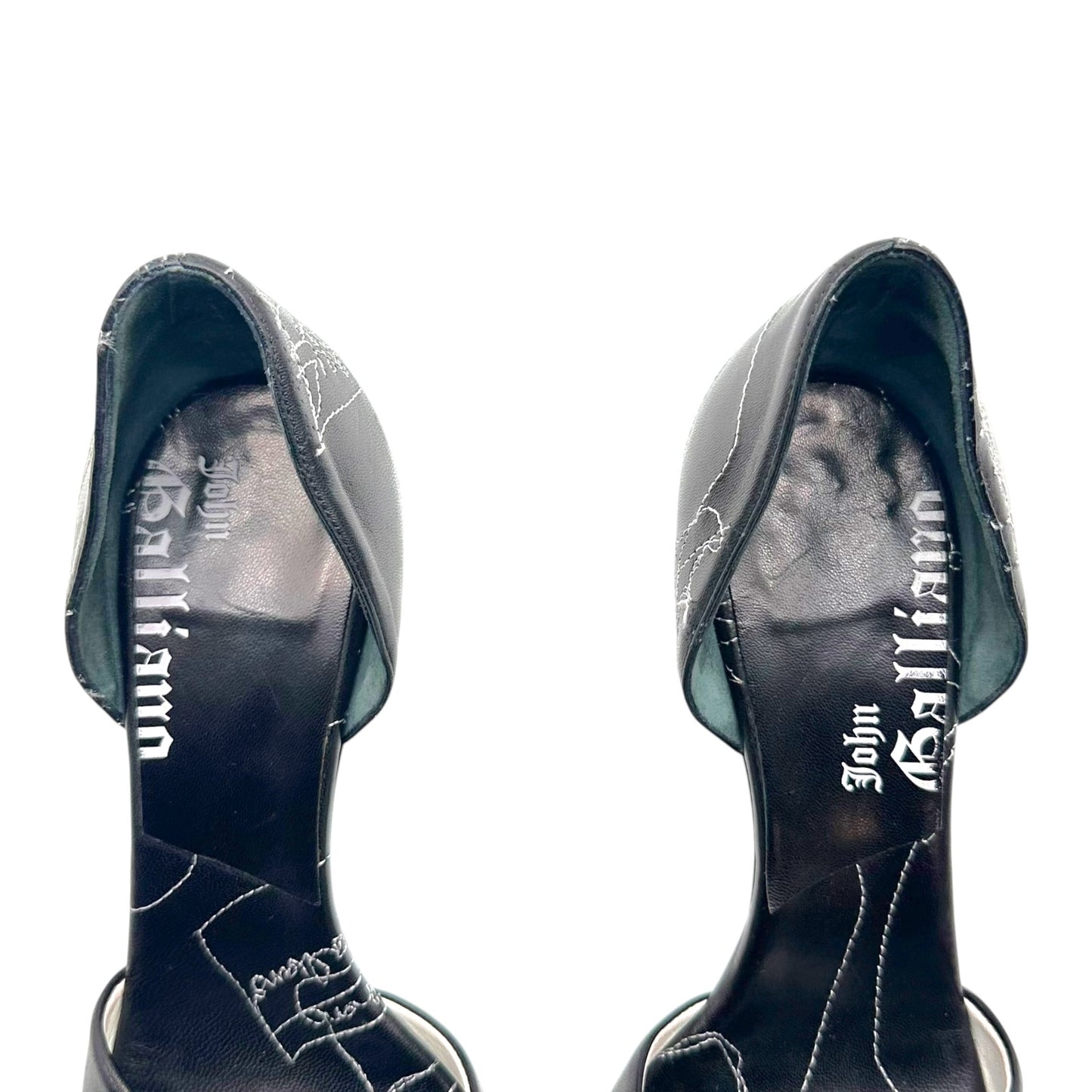 John Galliano Black Leather D'Orsay Heels with Contrast Stitch
