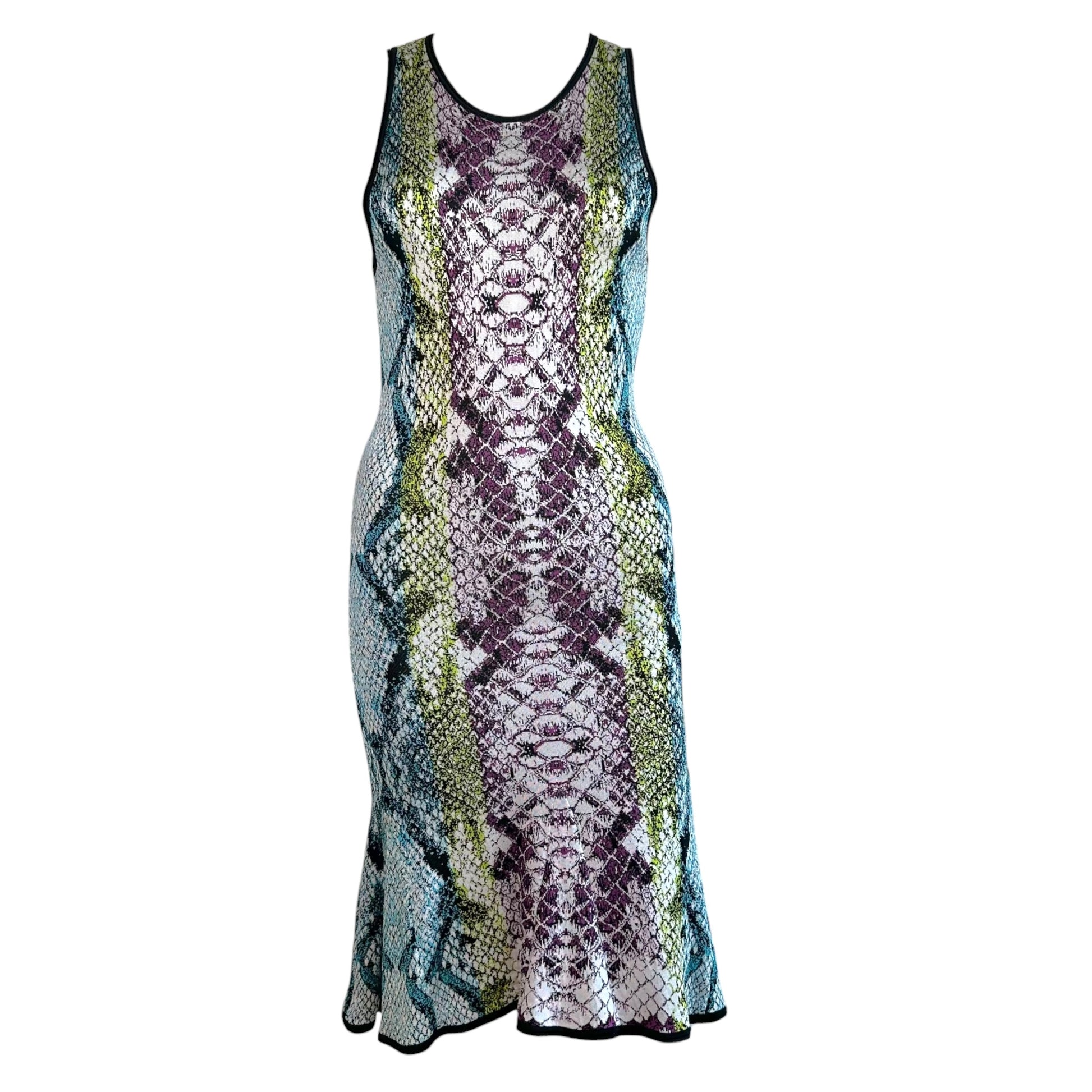 Roberto Cavalli Knit Midi Dress Multicolor Snakeskin Print