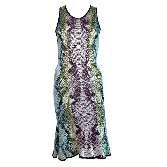 Roberto Cavalli Knit Midi Dress Multicolor Snakeskin Print
