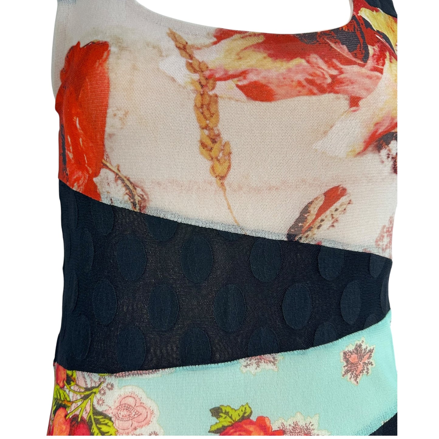 Jean Paul Gaultier Floral Black Polkadot Mesh Midi Dress
