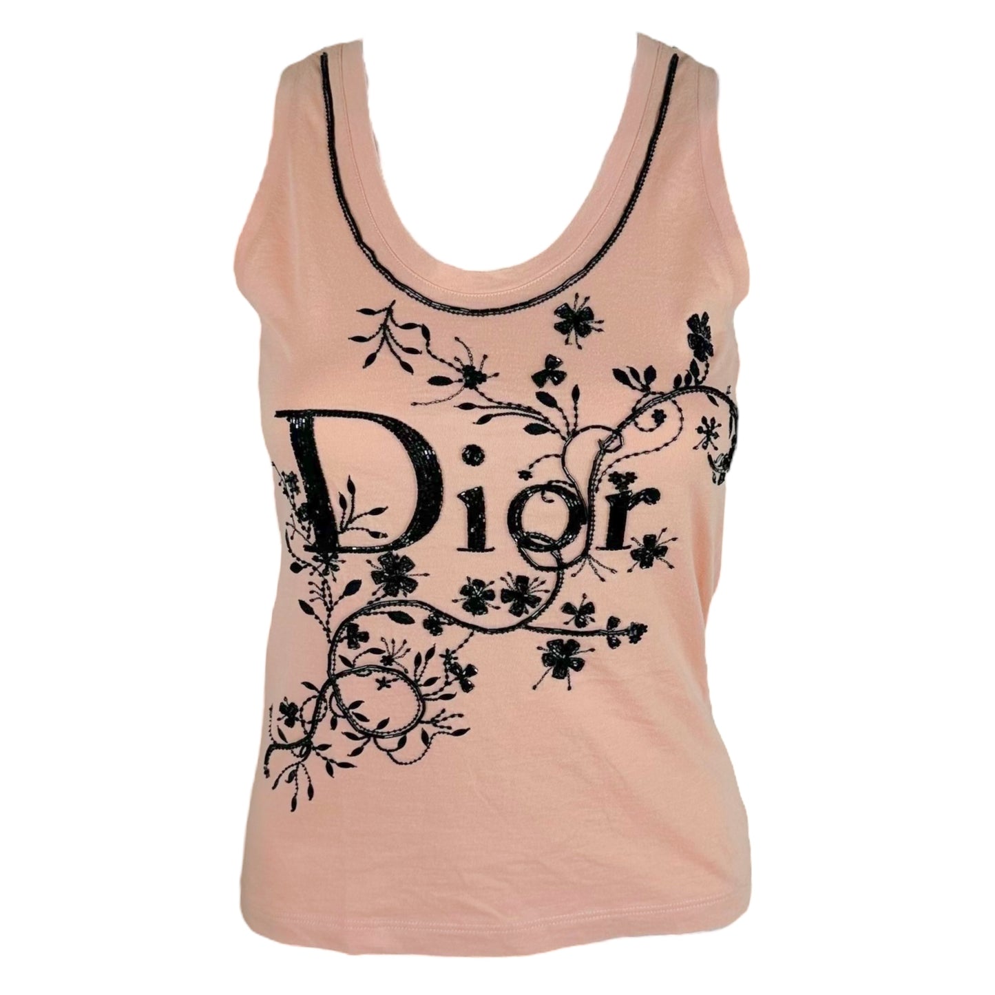 Christian Dior Black & Pink Beaded Logo Tank